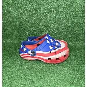 Crocs Classic USA Flag Clog Toddler Kids Size 11C Red White Blue Slip On Shoes